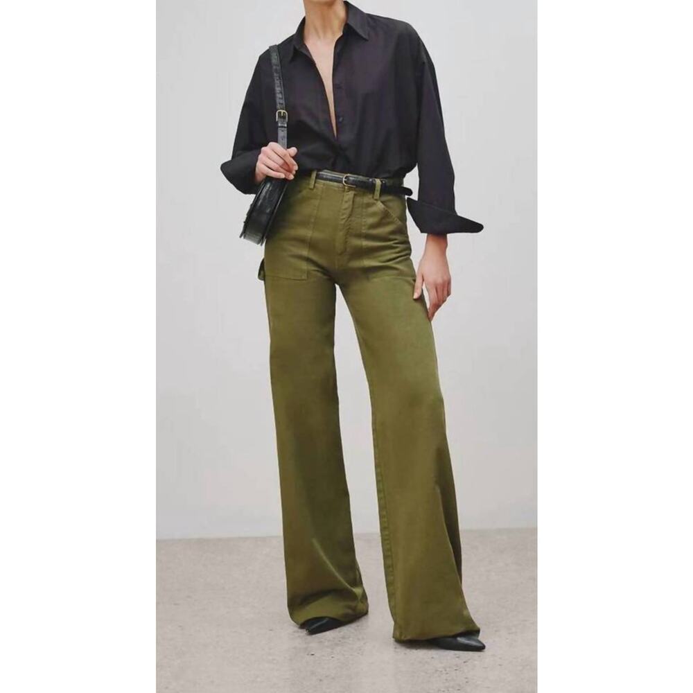 Nili Lotan Quentin Pant Olive Wide Leg Carpenter Utility Pants 0